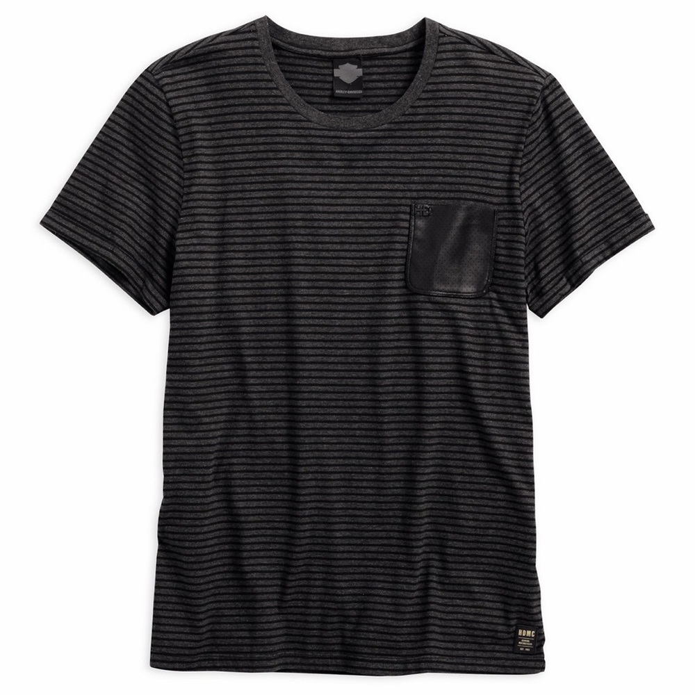 Harley-Davidson Mens Striped Leather Pocket Tee - XL Slim Fit